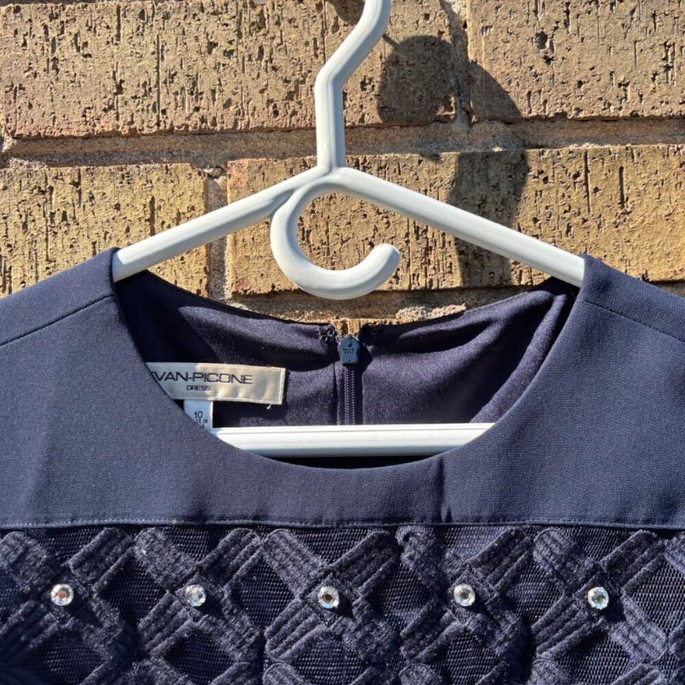 80's Navy Sleeveless Dress with Embellished Bodice – Evan Picone